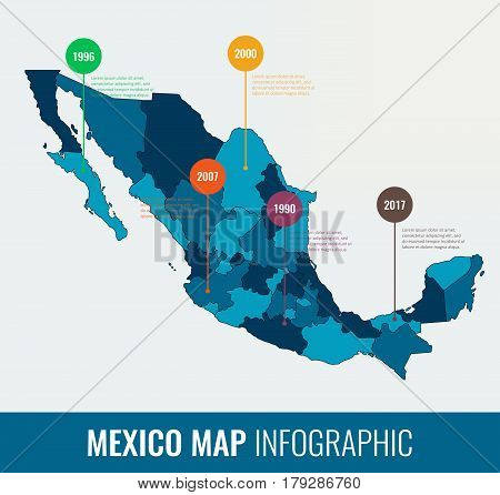 Mexico map infographic template. All regions are selectable. Vector illustration