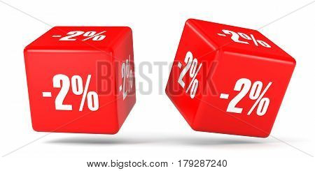 Two Percent Off. Discount 2 %. Red Cubes.