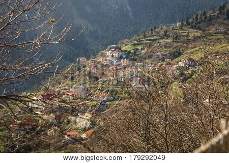 Sliding Village Ropoto And Church After A Landslide In Greece