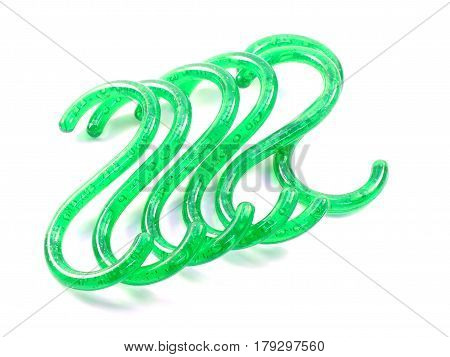 green s-shape hooks isolated on white background