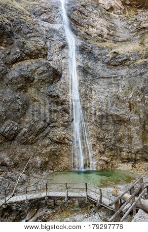 the high Nixenfall Waterfall in the Austrian Alps