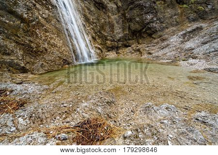 the high Nixenfall Waterfall in the Austrian Alps