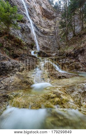 the high Nixenfall Waterfall in the Austrian Alps