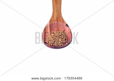 Fenugreek Seeds On A Brass Spoon Isolated On A White Background.