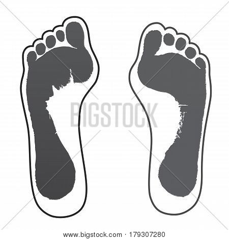 Vector illustration old woman grey two foot outlined prints isolated on white background