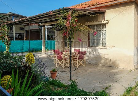Verandah of a small bungalow in Limassol, Cyprus, shot in springtime.