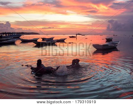 Colorful Sunset In Nusa Lembongan On Indonesia