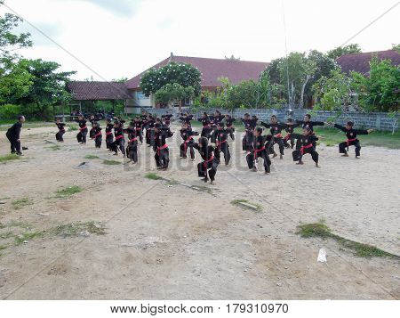 Nusa Lembongan Indonesia - 14 February 2013: Children practicing tai chi in their school at Nusa Lembongan Indonesia
