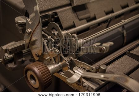 The Mechanism Of A Old And Vinage Typewriter