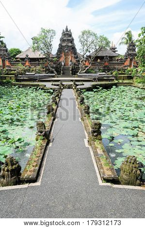 Lotus Pond And Pura Saraswati Temple In Ubud, Bali