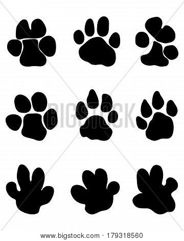 Black footprints of hippopotamus on a white background