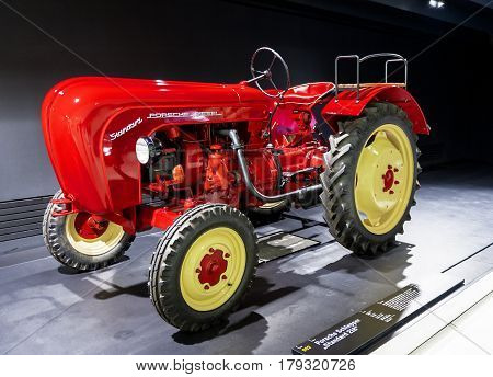 Stuttgart, Germany - September 2016: vintage tractor at the exposition of Porsche museum