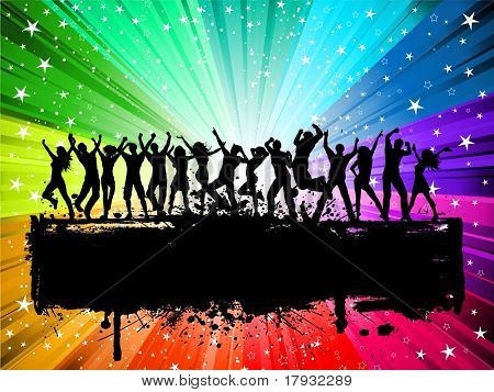 Birçok kişi bir grunge Yıldız Yağmuru arka planda dans siluetleri