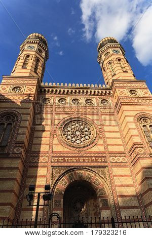 a synagogue with two cupolas in the pseudo-Moorish style designed to recall the roots of middle Eastern Jews