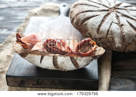 Rye Bread Sandwich With Ham And Sun-dried Tomatoes