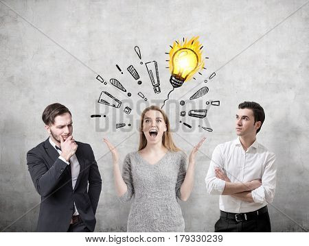 Woman With A Brilliant Idea And Her Colleagues