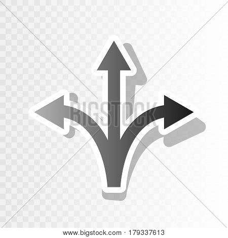 Three-way direction arrow sign. Vector. New year blackish icon on transparent background with transition.