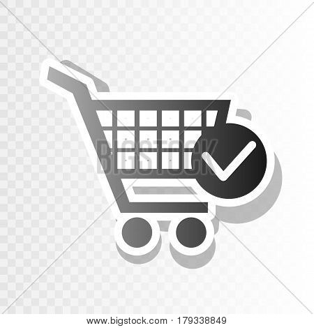 Shopping Cart with Check Mark sign. Vector. New year blackish icon on transparent background with transition.