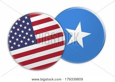 US News Concept: USA Flag Button On Somalia Flag Button 3d illustration on white background
