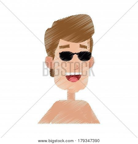 topless young man with sunglasses cartoon icon image vector illustration design