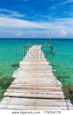 Wooden pier on the beach of Koh Kood island, Thailand