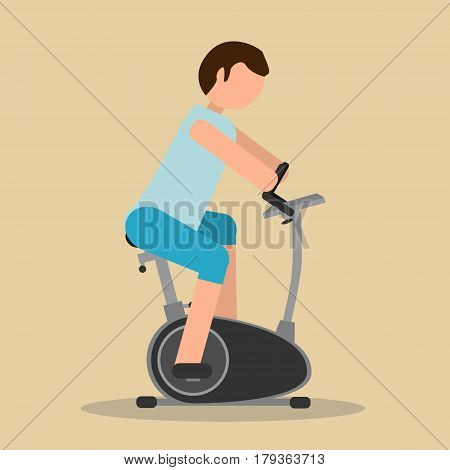 Cartoon man on exercise bike side view