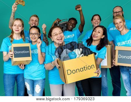 Group of Diverse People as Donation Community Service Volunteer