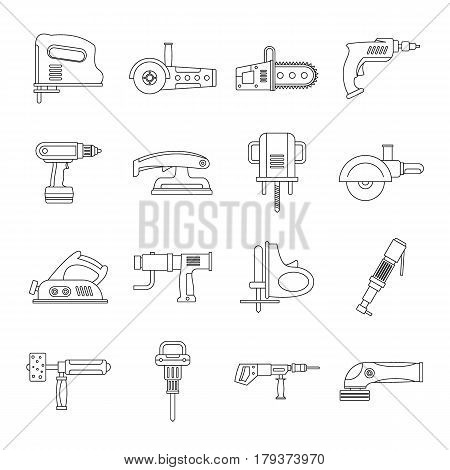 Electric tools icons set. Outline illustration of 16 electric tools vector icons for web
