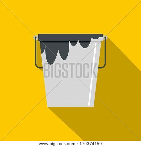Bitumen emulsion in grey bucket icon. Flat illustration of bitumen emulsion in grey bucket vector icon for web isolated on yellow background