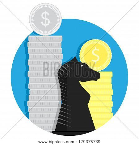 Finance strategy vector. Income strategy money result and factor organization illustration