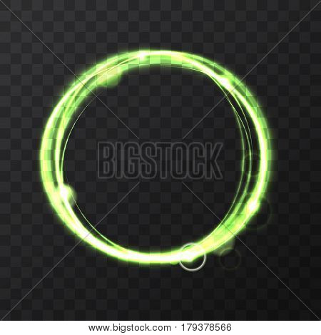 Abstract light green vector circle on transparent background. Round shining circular light frame  Beautiful abstract luxury light rings, Eclipse. Vector illustration.