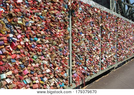 COLOGNE, GERMANY - MARCH 23, 2017: Love Lock Gallary of Cologne on March 23, 2017 in Germany, Europe