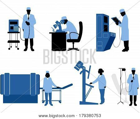 Vector illustration of a six medics with equipment