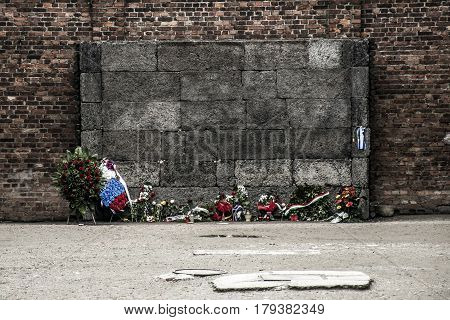 Block 10 execution wall at concentration camp Auschwitz Birkenau KZ Poland