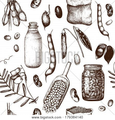 Vintage background with industrial crops illustration. Farm fresh and locally grown organic products illustration. Seamless
