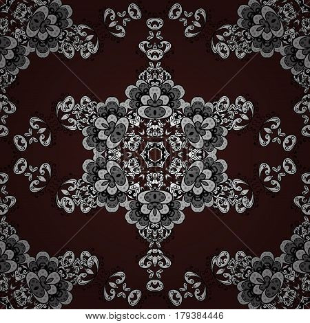 Seamless Damask Pattern Background For Sketch Design In The Style Of Baroque. White Pattern On Brown
