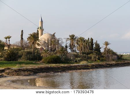 Hala Sultan Tekke On Larnaca Salt-lake In Cyprus- Landscape