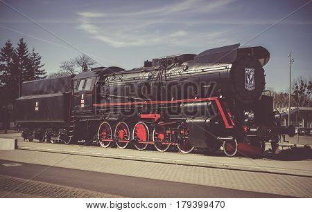 Poland, Poznań -march 26, 2017. Steam Locomotive With Logo Lech Poznan.