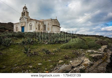 Small Church At  Side Of Road Near Isternia At Tinos