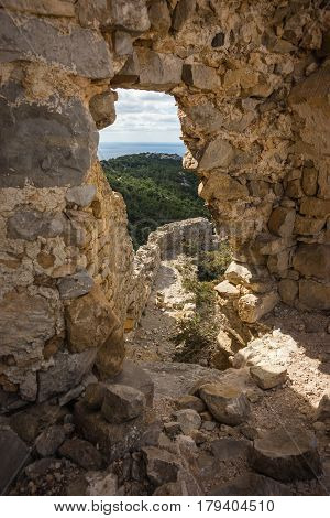 Ruins Of Monolithos Castle On Rhodes Island In Greece