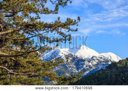 mount Taygetos covered by snow, Peloponnese, Greece