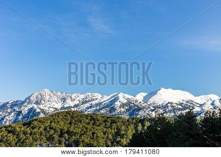 mount Taygetos covered by snow, Peloponnese, Greece