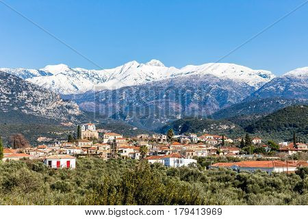 mount Taygetos covered by snow, Peloponnese, Greece