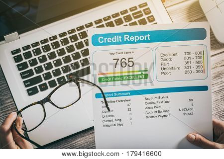 report credit score banking borrowing application risk form document loan business market concept
