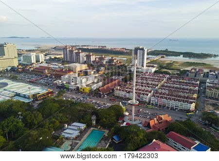 Malacca, Malaysia - Feb 2, 2017: Arial View Of Menara Taming Sari Tower. Malacca City Is The Capital