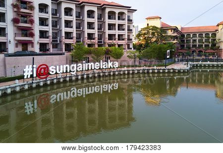 Melaka, Malaysia - May 24Th 2016 - A Perspective View Of Sign With Hashtag I At Sungai Melaka From A