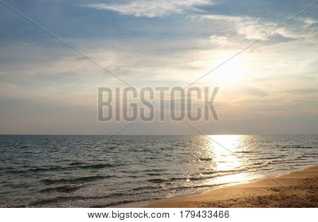 Landscape view of sunset at the beach in Chantaburi Thailand.