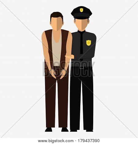 Criminal, Offender And Police Officer. Illustration, Elements For Design.