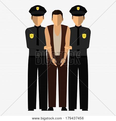 Criminal, Offender And Police Officer. Illustration, Elements For Design.