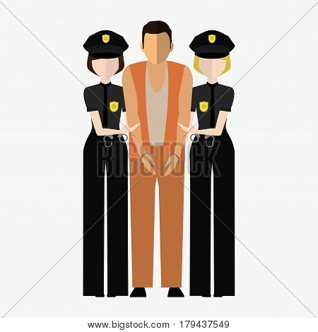 Criminal, Offender And Police Officer. Illustration, Elements For Design.